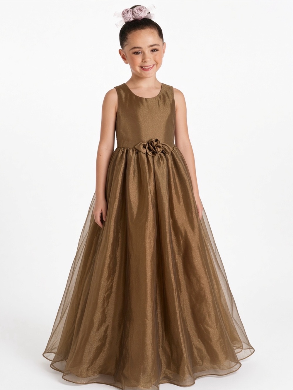 $259.95 Girls Gold Formal Elegant long gown Dress 4